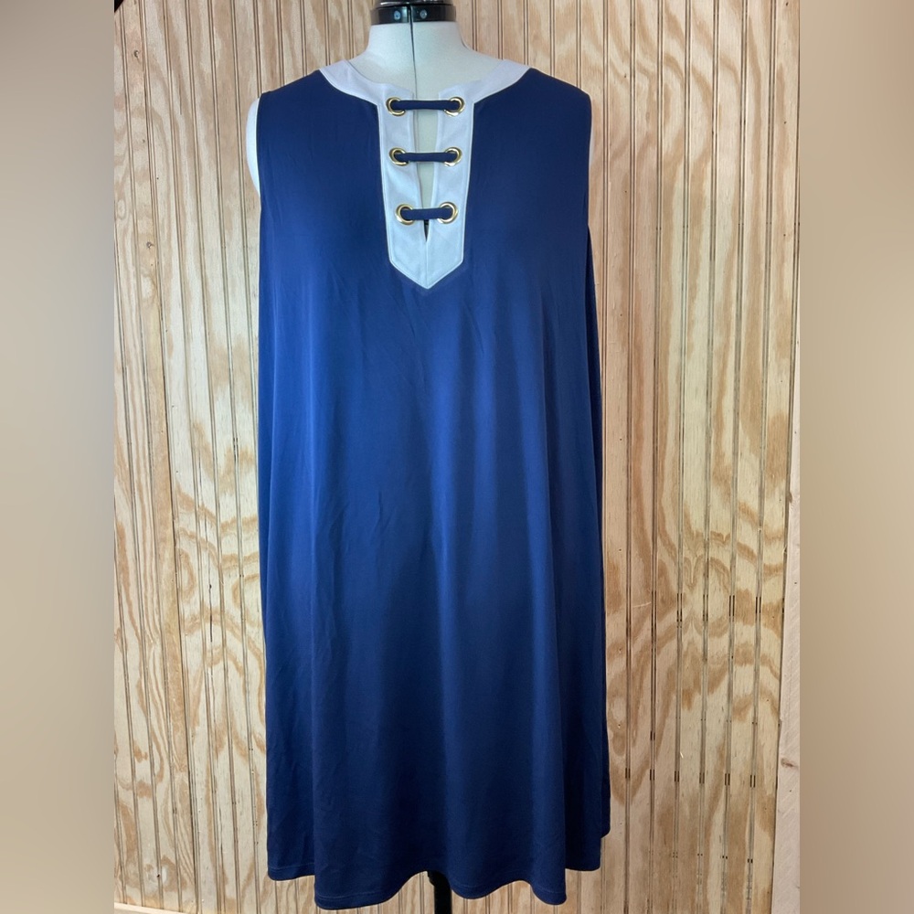 Michael Kors Navy Dress with White Trim and Gold Logo